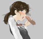  1boy 1girl brown_hair bukkake cum cum_in_nose facial fellatio handjob highres oral original penis ponytail school_uniform uniform user_ncyp5482 