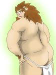  2012 3:4 anthro belly blush butt clothing felid humanoid_hands kemono lion male mammal overweight overweight_male pantherine simple_background solo underwear yanaka 