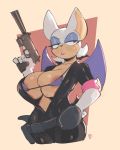  anthro areola belt big_breasts bra breasts chiropteran clothing female gloves gun hand_on_hip handgun handwear hi_res holding_gun holding_object holding_weapon mammal peculiart pistol ranged_weapon rouge_the_bat silencer solo sonic_the_hedgehog_(series) underwear unzipped weapon wings 