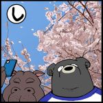  1:1 2020 anthro black_bear black_body black_fur black_nose clothing common_hippopotamus detailed_background duo fur hippopotamid japanese_text mammal moon_bear overweight phone shirt text topwear ursid ursine yuumin148 