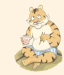  2020 anthro belly clothing felid food hi_res humanoid_hands kemono male mammal panda_po pantherine pink_nose sitting slightly_chubby solo tiger underwear 