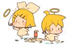  /\/\/\ angel_wings baby bangs blonde_hair blush bow chibi commentary crayon dress full_body hair_bow hair_ornament hairclip halo kagamine_len kagamine_rin kitsune_no_ko leaning_forward paper scissors short_hair short_ponytail spiked_hair standing standing_on_one_leg star_wand swept_bangs vocaloid wand white_bow white_dress wings younger |_| 