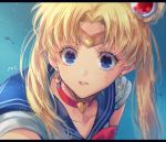  1girl bad_id bad_twitter_id bishoujo_senshi_sailor_moon bishoujo_senshi_sailor_moon_s blonde_hair blue_background blue_eyes blue_sailor_collar bow bowtie choker circlet collarbone crescent crescent_earrings derivative_work earrings from_side hair_ornament hair_over_shoulder heart heart_choker imai_miu jewelry letterboxed long_hair magical_girl meme parted_bangs parted_lips red_bow red_bowtie red_choker sailor_collar sailor_moon sailor_moon_redraw_challenge_(meme) sailor_senshi_uniform school_uniform screenshot_redraw serafuku signature solo sweatdrop tsukino_usagi twintails upper_body 