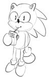  anthro beverage clothing drinking_straw footwear gloves handwear hi_res juice_box male meme monochrome red_clover_(artist) shoes sketch solo sonic_the_hedgehog sonic_the_hedgehog_(series) 