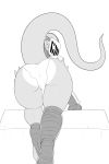  2:3 abigail_(redboard) absurd_res anthro armor bent_over big_butt butt dragon female headgear helmet hi_res looking_back monochrome raised_tail rear_view redboard solo 