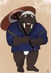  2020 anthro asian_clothing blush clothing east_asian_clothing fundoshi hi_res humanoid_hands japanese_clothing kemono male mammal marine overweight overweight_male pinniped pol9789 robe simple_background solo tongue tongue_out underwear walrus 