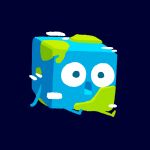  2019 ambiguous_gender animate_inanimate blue_background blue_body blue_eyes cube_(object) earth hyeing02 not_furry open_mouth simple_background sitting solo waddling_head 