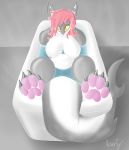  absurd_res anthro azserfy bath bathtub breasts female fish hair hi_res looking_at_viewer marine non-mammal_breasts nude pawpads paws pink_hair shark slightly_chubby solo yellow_eyes 