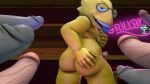  16:9 3d_(artwork) alphys anthro aroused belly blue_tongue breast_grab breasts butt butt_grab digital_media_(artwork) eyewear female genitals glasses grey_body grey_skin group hand_on_breast hand_on_butt hi_res humanoid_genitalia humanoid_penis imminent_sex looking_at_viewer looking_back male male/female narrowed_eyes nude open_mouth overweight overweight_female penis reptile scalie smile source_filmmaker terezifaps tongue tongue_out undertale unknown_species video_games widescreen yellow_body 