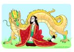  absurd_res anthro asian_clothing asian_mythology clothing cynthiafeline dragon duo east_asian_clothing east_asian_mythology eastern_dragon felid female hi_res jade_(disambiguation) japan japanese japanese_clothing kimono male male/female mammal monster mythology pantherine princess royalty tiger 