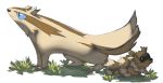  blue_eyes brown_eyes claws closed_mouth commentary creature english_commentary full_body gen_3_pokemon grass linoone no_humans pinkgermy pokemon pokemon_(creature) simple_background standing striped white_background zigzagoon 