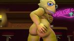  16:9 3d_(artwork) alphys anthro belly breast_grab breasts butt butt_grab digital_media_(artwork) eyewear female glasses hand_on_breast hand_on_butt hi_res looking_at_viewer looking_back narrowed_eyes non-mammal_breasts nude overweight overweight_female reptile scalie smile solo source_filmmaker terezifaps undertale video_games widescreen yellow_body 