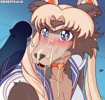  2020 absurd_res anthro beastars blush bodily_fluids canid canine canis clothed clothing cum cum_on_face desertkaiju digital_media_(artwork) disembodied_penis duo female genital_fluids genitals hi_res juno_(beastars) male male/female mammal penis sailor_moon_(series) solo_focus wolf 