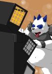  2010 absurd_res anthro belly blue_body blue_fur fur giant_panda hasukichi hi_res humanoid_hands kemono male mammal overweight overweight_male pandeth pop&#039;n_music solo tongue tongue_out ursid white_body white_fur 