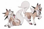  2016 ambiguous_gender black_claws blue_eyes brown_body brown_fur claws eyes_closed feral fur ghostekey lycanroc midday_lycanroc nintendo open_mouth pawpads pink_pawpads pok&eacute;mon pok&eacute;mon_(species) scratching sharp_teeth signature simple_background teeth tuft video_games white_background white_body white_fur 