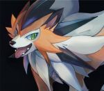  2017 black_background breath dusk_lycanroc feral fur ghostekey green_eyes hair lycanroc nintendo orange_body orange_fur panting pok&eacute;mon pok&eacute;mon_(species) sharp_teeth signature simple_background spikes teeth tongue tongue_out tuft video_games white_body white_fur white_hair 