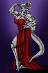  absurd_res big_breasts breasts cleavage clothed clothing dress female hi_res horn horned_humanoid humanoid muscular muscular_female osmar-shotgun red_clothing red_dress solo 