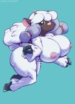  anthro big_breasts big_hair breasts female hair hi_res hooves huge_breasts joelasko looking_at_viewer nintendo nipples pok&eacute;mon pok&eacute;mon_(species) simple_background smile solo video_games wide_hips wooloo 