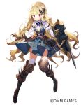  bangs boots bow character_request closed_mouth eyebrows eyebrows_visible_through_hair gloves hair_bow hair_ornament highres long_hair looking_at_viewer matsui_hiroaki official_art original sennen_sensou_aigis thigh_boots thighhighs 