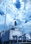  1girl anyotete bag bird cloud cloudy_sky highres long_hair original pipes school_bag skirt sky 