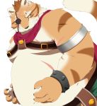  2019 anthro belly chizu eyepach felid feline kemono male mammal overweight overweight_male scar simple_background solo white_background 