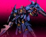  darkness glowing granzon highres holding holding_sword holding_weapon ishiyumi magenta_background mecha no_humans open_hand pink_background super_robot_wars sword weapon 