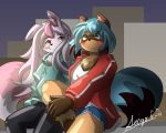  2020 5:4 anthro black_body black_fur black_hair blue_body blue_eyes blue_fur blue_hair brand_new_animal brown_body brown_fur canid canine clothed clothing female fluffy fluffy_tail fox fur hair hi_res kemo_aragami long_hair mammal michiru_kagemori multicolored_body multicolored_fur multicolored_hair nazuna_hiwatashi pink_body pink_fur pink_hair raccoon_dog studio_trigger tanuki topwear white_body white_fur 