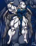  abs absurd_res big_breasts breasts cleavage clothed clothing feathered_wings feathers female hi_res humanoid muscular muscular_female nipple_outline osmar-shotgun solo thick_thighs winged_humanoid wings 
