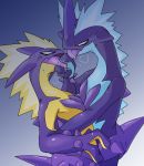  ambiguous/ambiguous ambiguous_gender amped_toxtricity anthro blue_body bodily_fluids duo gasping gradient_background kissing low_key_toxtricity nintendo pok&eacute;mon pok&eacute;mon_(species) purple_body saliva simple_background tongue tongue_grab tongue_out toxtricity video_games yellow_body イグアナ 