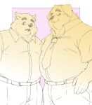  2020 anthro bottomwear canid canine canis clothing domestic_dog duo humanoid_hands inunoshippo kemono male mammal necktie overweight overweight_male pants shirt topwear ursid 