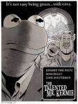  2020 amphibian anthro avian bird black_and_white border bruce_mccorkindale clothing coat crossover domestic_pig dress_shirt english_text female frog greyscale group hi_res jealous kermit_the_frog link_hogthrob looking_at_viewer looking_back male male/female mammal miss_piggy monochrome movie_poster muppet muppets parody shirt signature snout suid suina sus_(pig) tagline text the_talented_mr._ripley topwear white_border 
