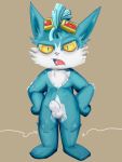  absurd_res annoyed anthro blue_body blue_fur eyewear fae fur genitals goggles goggles_on_head hi_res invalid_color league_of_legends male mammal mousecat nude penis riot_games rumble rumble_(lol) solo teeth video_games white_body white_fur yellow_eyes yordle 