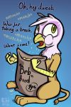  absurd_res avian dialogue exedrus female food friendship_is_magic gilda_(mlp) gryphon hi_res my_little_pony mythological_avian mythology sack solo 