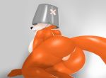  absurd_res anthro anus bucket bucket_hat butt canid canine female fox genitals hi_res mammal plaster psakorn_tnoi pussy rear_view simple_background solo 