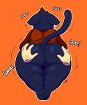  absurd_res anthro big_butt bottomless butt clothed clothing disembodied_hand domestic_cat felid feline felis female female_focus groping_butt hi_res joaoppereiraus mae_borowski mammal night_in_the_woods orange_background purring shirt short_stack simple_background solo_focus thick_thighs topwear video_games 