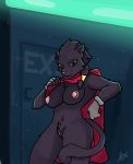  absurd_res arm_support big_breasts breasts clairen_(rivals_of_aether) clothing felid feline female flashing flashing_breasts genitals hi_res humanoid leaning_on_elbow looking_at_viewer mammal nipples nude pussy smile solo the_texorcist video_games 