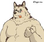  2020 alpha_channel anthro belly blush canid canine canis condom condom_in_mouth domestic_dog eyewear glasses hagom humanoid_hands kemono male mammal moobs overweight overweight_male sexual_barrier_device simple_background solo transparent_background 