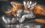  2020 ambiguous_gender digital_media_(artwork) domestic_cat felid feline felis feral flashw fur mammal orange_body orange_fur paws pink_nose solo whiskers white_body white_fur 