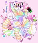  &lt;3 &lt;3_eyes 2020 anthro blush bodily_fluids breasts candy cephalopod claws coleoid colorful dagger digital_media_(artwork) domestic_cat drooling felid feline felis female food fur head_markings hi_res honey-beest lollipop lying mammal marine markings melee_weapon mollusk multicolored_body nintendo nintendo_switch noctopy_(character) nude octopodiform pantherine pastel pillow pink_claws plushie saliva simple_background sleeping smile solo stripes teddy_bear teeth tiger video_games weapon white_body white_fur white_stripes 