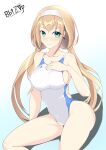  1girl blitzvp blonde_hair breasts competition_swimsuit hair_behind_ear hairband highres large_breasts low_twintails mitsuba_greyvalley one-piece_swimsuit simple_background solo super_robot_wars super_robot_wars_30 swimsuit twintails white_background white_hairband 