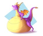  2020 activision after_vore anthro belly big_belly dragon hand_on_stomach horn hyper hyper_belly male membrane_(anatomy) membranous_wings overweight overweight_male purple_body purple_scales scales simple_background solo spyro spyro_the_dragon tongue tongue_out unknown_artist video_games vore white_background wings 