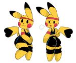  2019 absurd_res accessory anthro black_eyes breasts cleft_tail clothing dipstick_ears dipstick_tail female fur headband hi_res multicolored_ears multicolored_tail nintendo open_mouth pikachu pok&eacute;mon pok&eacute;mon_(species) samurairen simple_background smile video_games 
