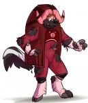  anthro binturongboy bovid caprine clothing hi_res male mammal mephitid muskox skunk solo striped_skunk torn_clothing transformation wild_kratts 