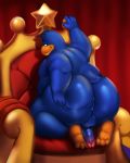  2020 3_toes absurd_res anthro anus avian balls bedroom_eyes bird blue_body blue_feathers butt chair feathers feet furniture gatorbeast genitals hand_on_butt hi_res humanoid_feet humanoid_genitalia humanoid_penis king_dedede kirby_(series) kneeling looking_back male narrowed_eyes nintendo nude on_chair overweight overweight_male penguin penis presenting presenting_anus seductive smaller_version_at_source smile solo throne toes video_games 