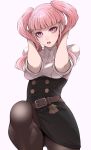  1girl belt fire_emblem fire_emblem:_three_houses garreg_mach_monastery_uniform highres hilda_valentine_goneril i0ekfkr17pa7jbh long_hair open_mouth pantyhose pink_eyes pink_hair simple_background solo twintails uniform 