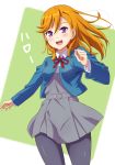  1girl black_legwear breasts commentary_request eyebrows_visible_through_hair hello!!!_love_live! long_hair long_sleeves looking_at_viewer love_live! miniskirt orange_hair purple_eyes qy school_uniform shibuya_kanon shiny shiny_hair skirt small_breasts solo 