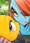  alphys animal_humanoid anthro blue_body blue_eyes blue_scales duo eye_patch eyewear female fish fish_humanoid glasses hair headshot_portrait hi_res humanoid koime_shioaji marine marine_humanoid portrait red_hair reptile scales scalie undertale undyne video_games yellow_body yellow_scales yellow_sclera 