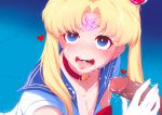 1girl @_@ absurdres after_fellatio bangs bishoujo_senshi_sailor_moon blonde_hair blue_eyes blue_sailor_collar blush bow breasts choker circlet cleavage collarbone crescent crescent_earrings cum cum_in_mouth cum_on_body cum_on_breasts cum_on_clothes cum_on_tongue cum_on_upper_body cum_string cumdrip derivative_work diadem double_bun earrings facial gloves hair_ornament heart heart_choker hetero highres jewelry leotard long_hair medium_breasts nose_blush on_floor open_mouth parted_bangs penis red_bow red_choker sailor_collar sailor_moon sailor_moon_redraw_challenge sailor_senshi sailor_senshi_uniform screencap_redraw short_sleeves solo_focus sweatdrop tears tongue tongue_out tsukino_usagi twintails uncensored upper_body white_gloves white_leotard yanyanzi 