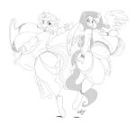  anthro areola areola_slip big_breasts big_butt breasts butt cleavage clothed clothing duo equid equine fluttershy_(mlp) friendship_is_magic horn huge_breasts hyper hyper_breasts kevinsano looking_back mammal monochrome my_little_pony pegasus unicorn white_heart_(oc) wings 