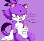  absurd_res anthro blaze_the_cat breasts dialogue domestic_cat felid feline felis genitals gynomorph hi_res intersex looking_at_viewer mammal penis shumpy small_breasts solo sonic_the_hedgehog_(series) 